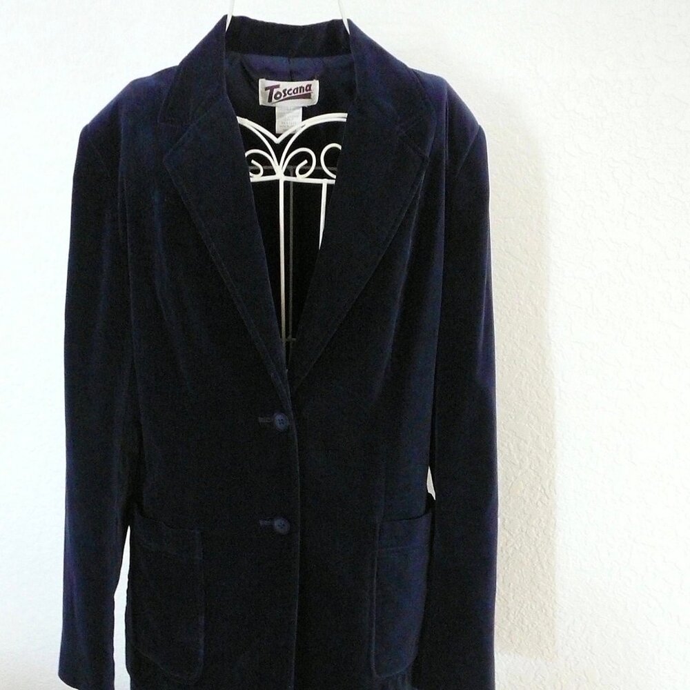 Vintage Velvet Navy Blue Skirt Suit with Tailored Blazer and Pencil Skirt- 1960